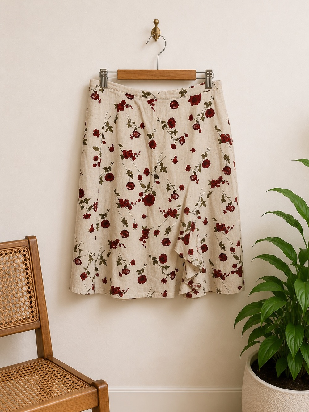 Vtg Jessica Floral Linen Midi Skirt Sz 16P‎ Resortwear Beachy Garden Girl Boho
